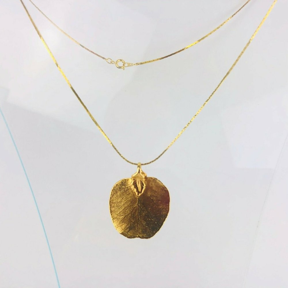 Real Leaf Gold Dipped Plated Necklace Pendant 18" - image 3